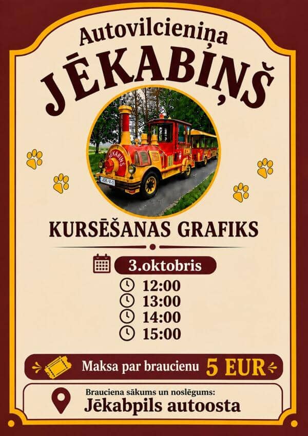 Autovilcieniņa "Jēkabiņš" kursēšanas grafiks brīvdienām