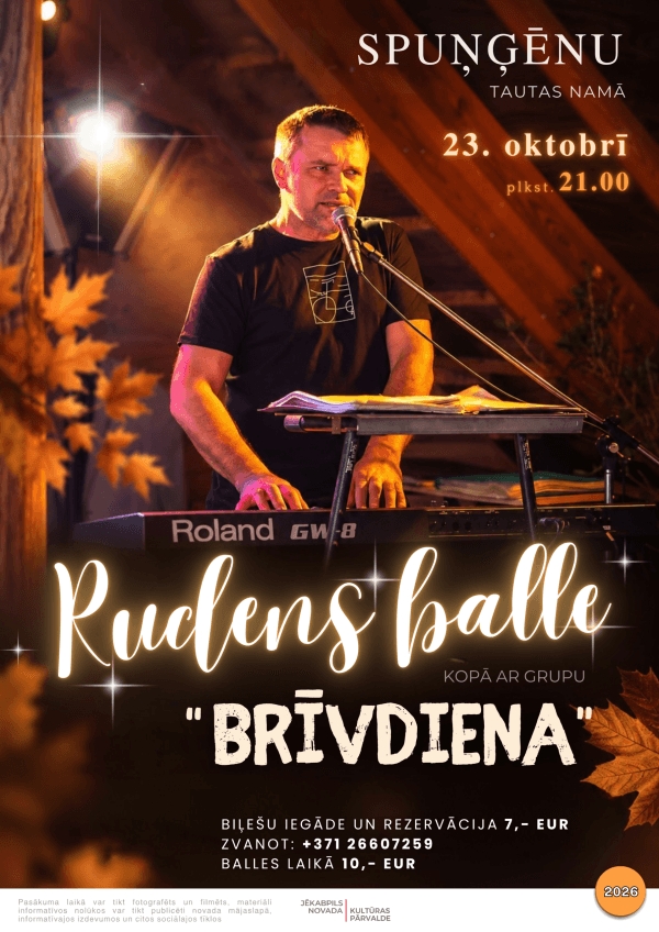 Rudens groziņballe ar grupu “Brīvdiena” Spunģēnos