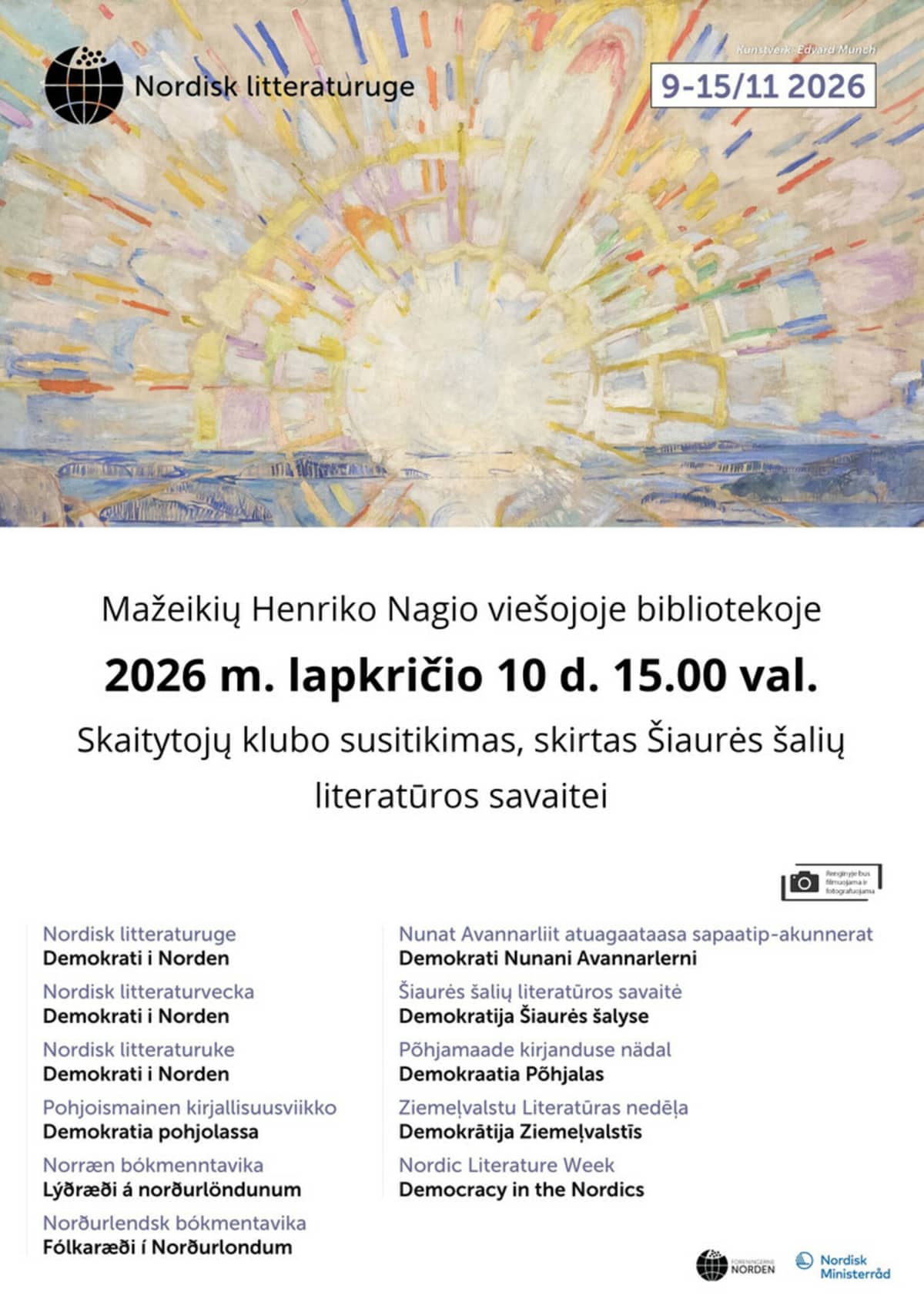 Lasītāju kluba tikšanās, veltīta Ziemeļvalstu literatūras nedēļai