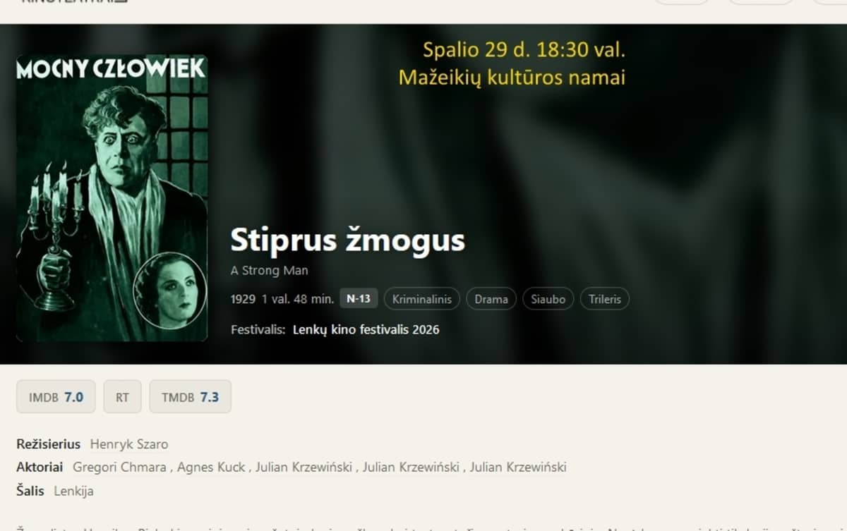 20. poļu kino festivāls: Stiprs cilvēks (seanss ar dzīvo mūziku)