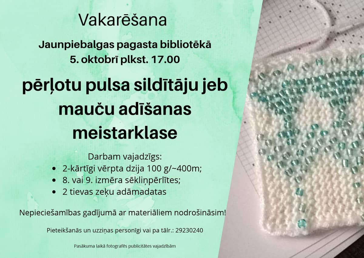 Pērļotu pulsa sildītāju adīšanas meistarklase