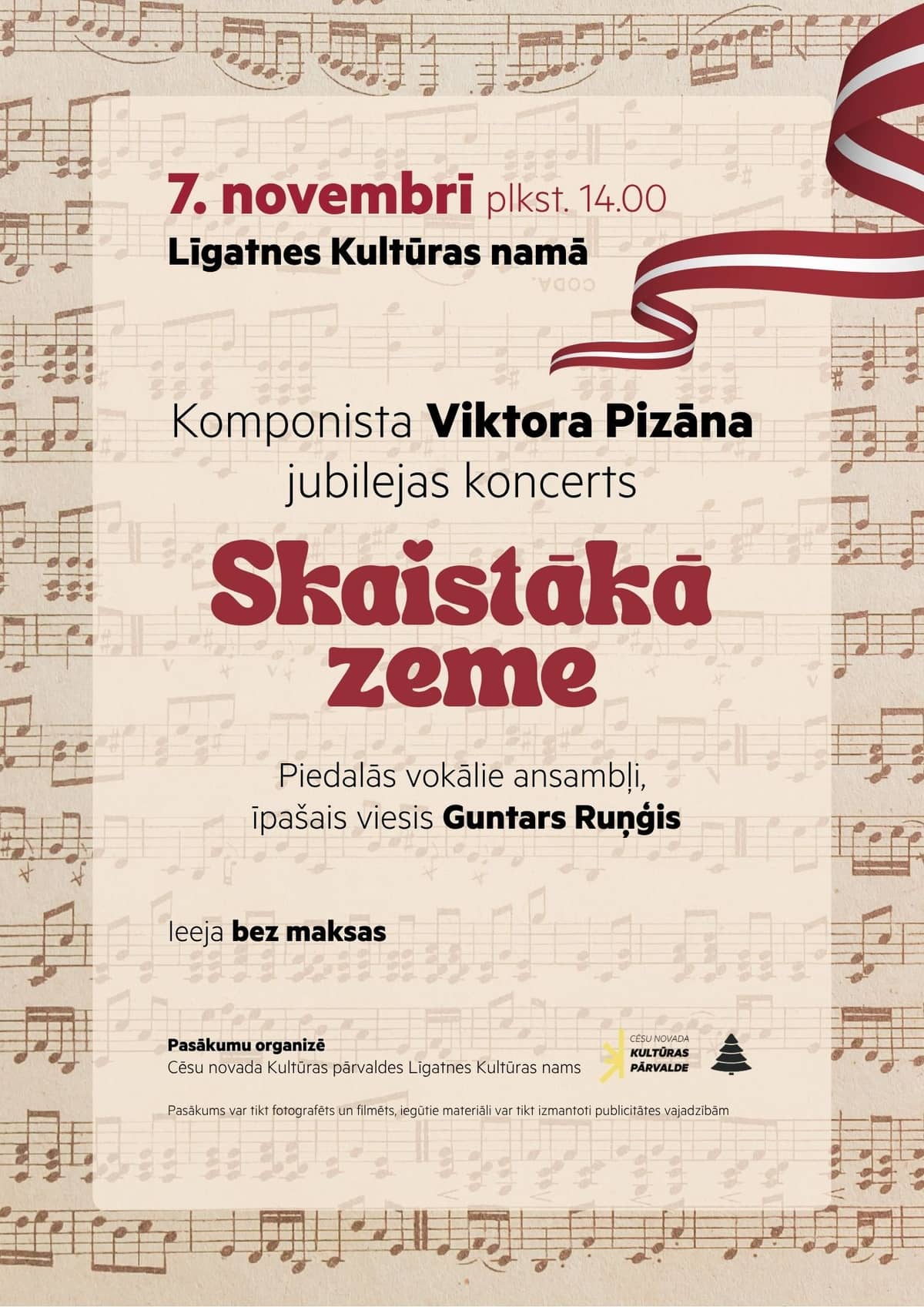 Komponista Viktora Pizāna jubilejas koncerts “Skaistākā zeme”