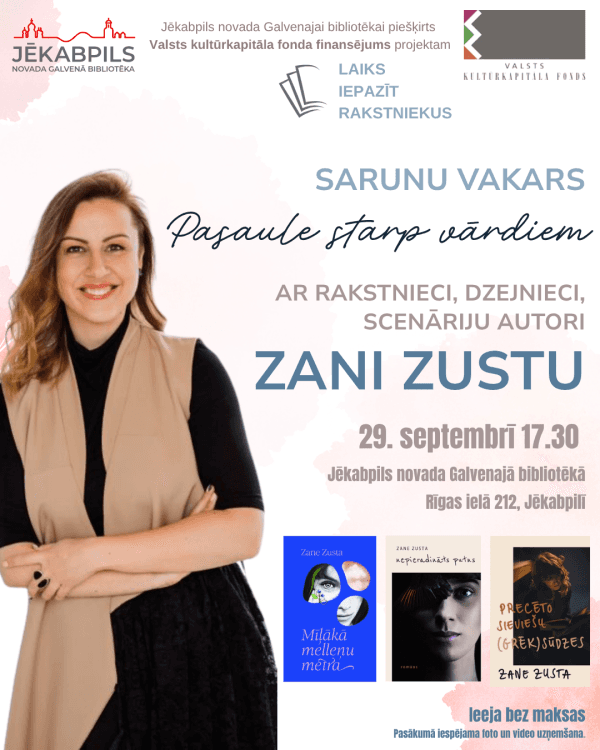 Sarunu vakars ar rakstnieci Zani Zustu Jēkabpilī