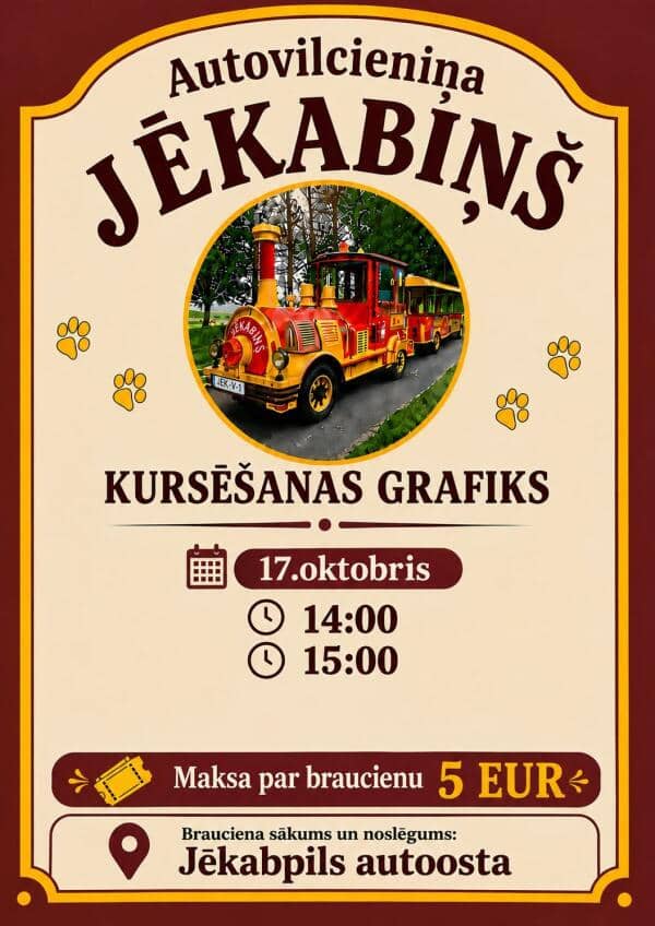 Autovilcieniņa "Jēkabiņš" kursēšanas grafiks sestdienai