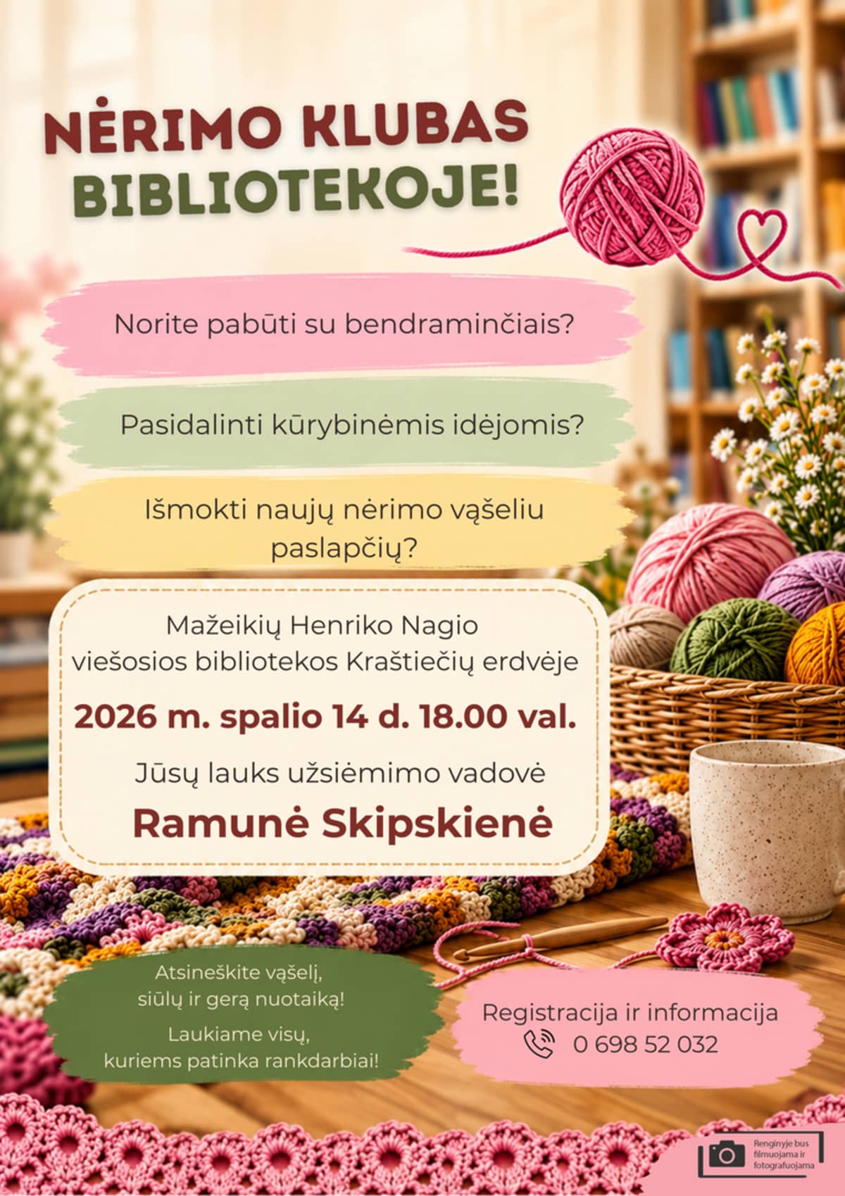 Tamborēšanas kluba nodarbība bibliotēkā