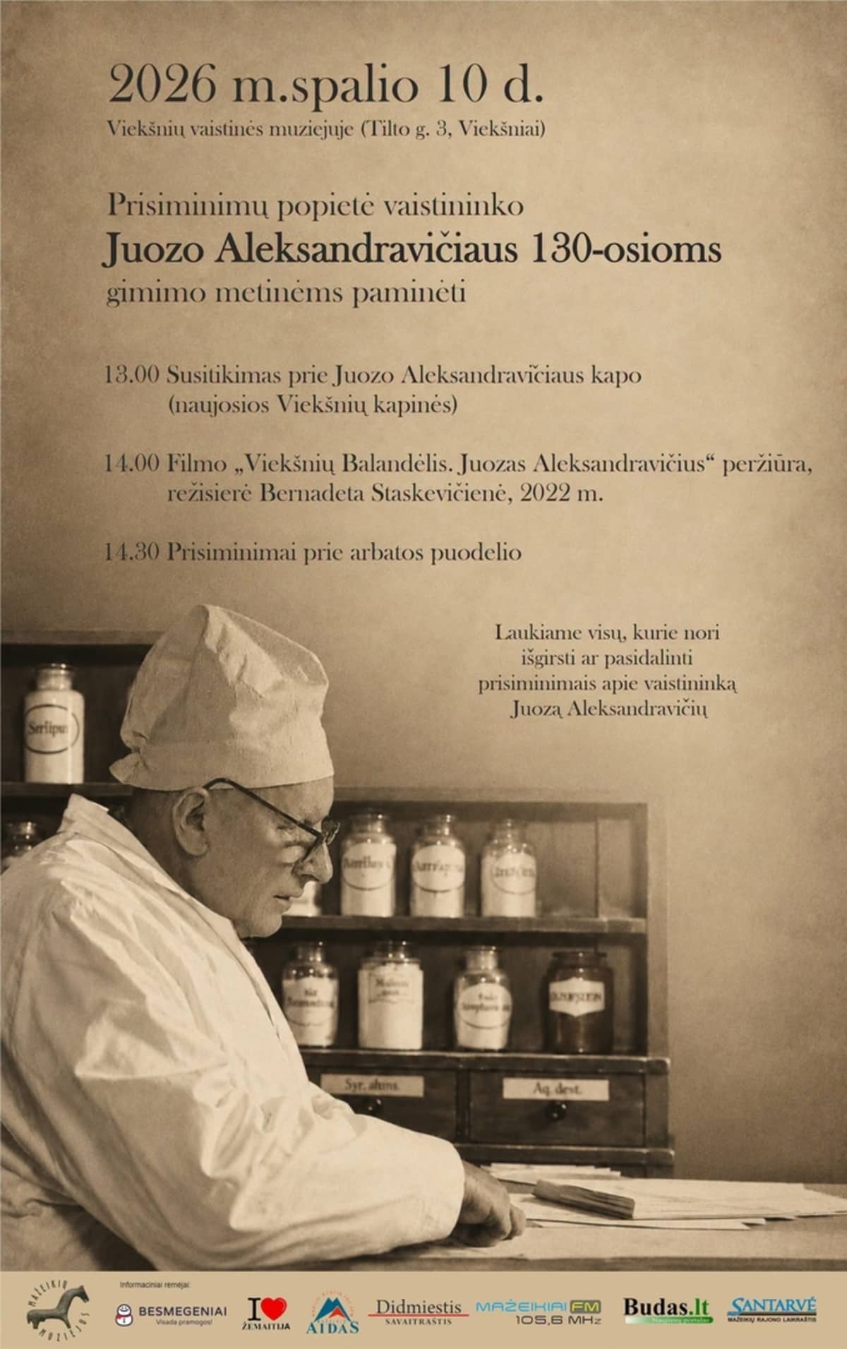 Atceres pēcpusdiena farmaceita Juoza Aleksandraviča 130. dzimšanas gadadienai