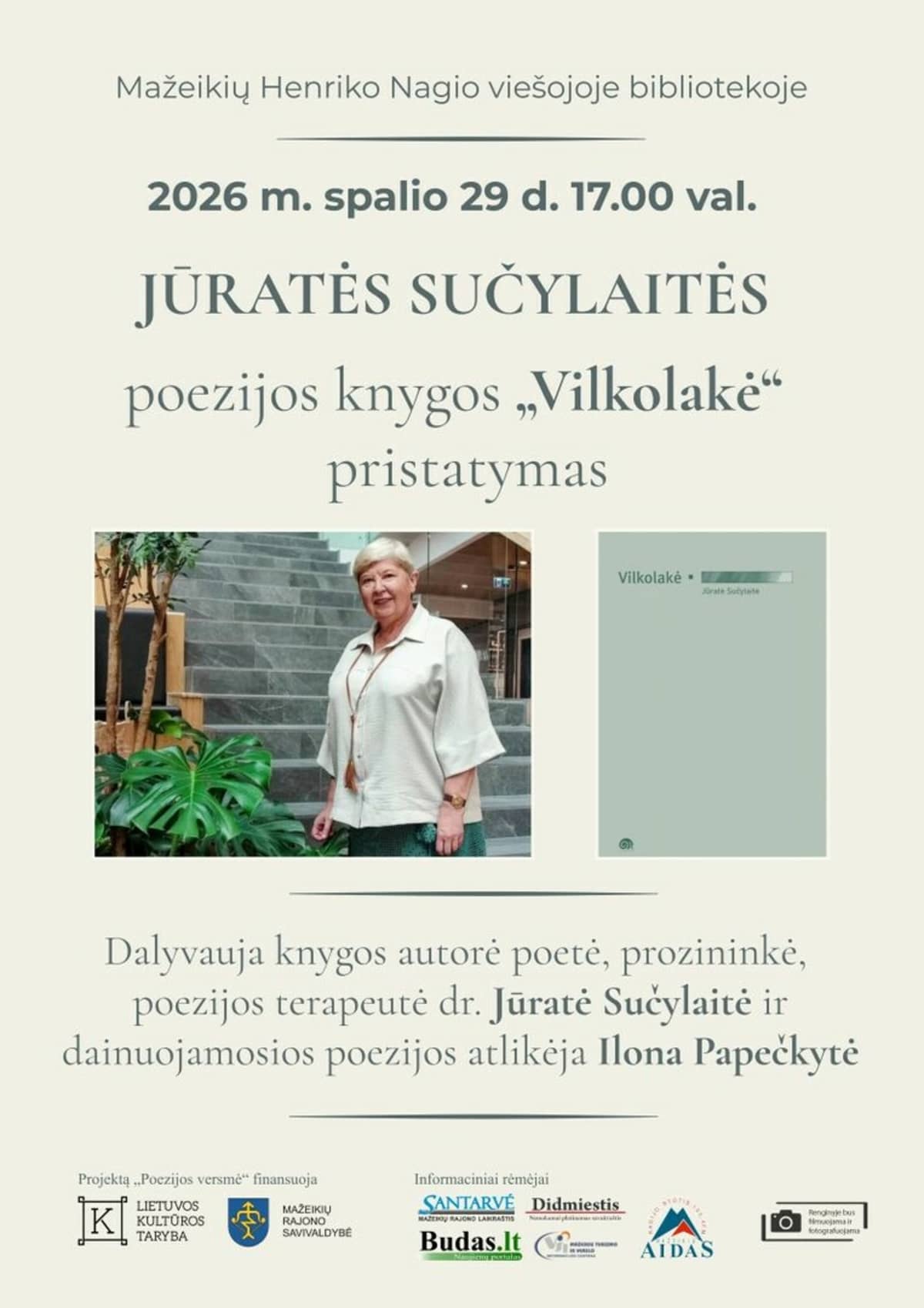 Jūratė Sučylaitė iepazīstinās ar savu jaunāko dzejas grāmatu „Vilkolakė“