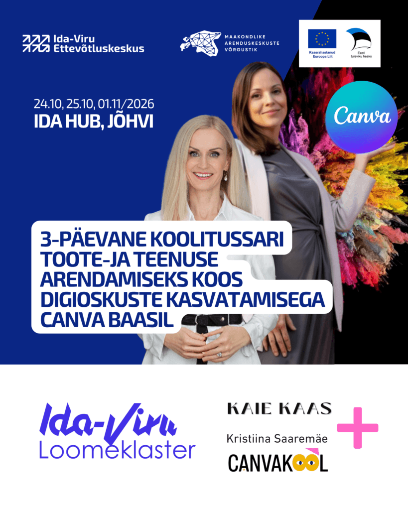 3 dienu apmācību sērija produktu un pakalpojumu attīstībai ar digitālo prasmju pilnveidi Canva vidē