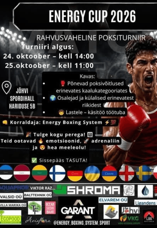 ENERGY CUP 2026 – starptautisks boksa turnīrs Jehvi!