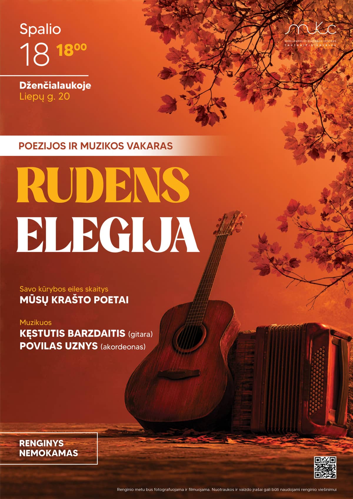 DZEJAS UN MŪZIKAS VAKARS „RUDENS ELĒĢIJA“ | DŽENČIALAUKA