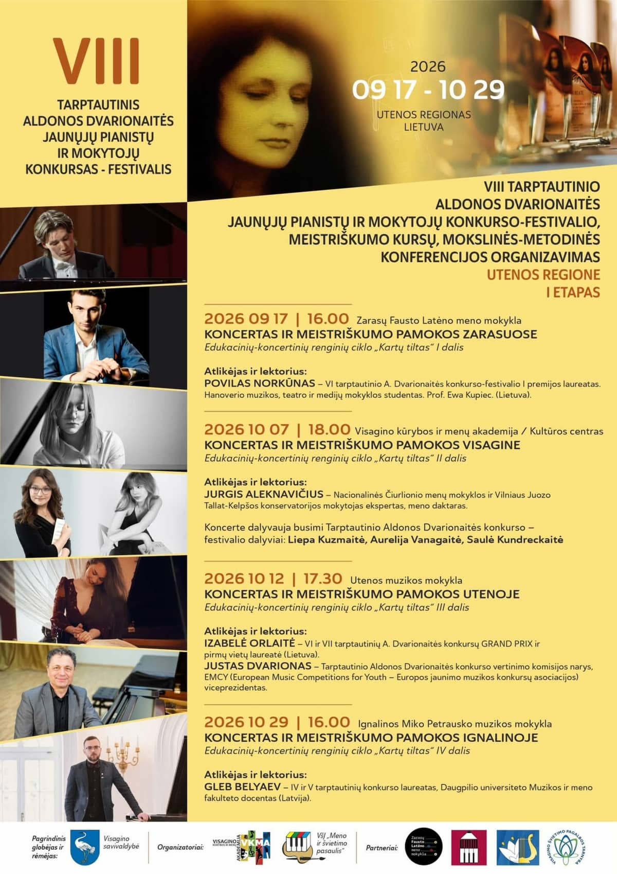 VIII Starptautiskais Aldonas Dvarionaites jauno pianistu un skolotāju festivāls. Koncerts un meistarklase Utenā.