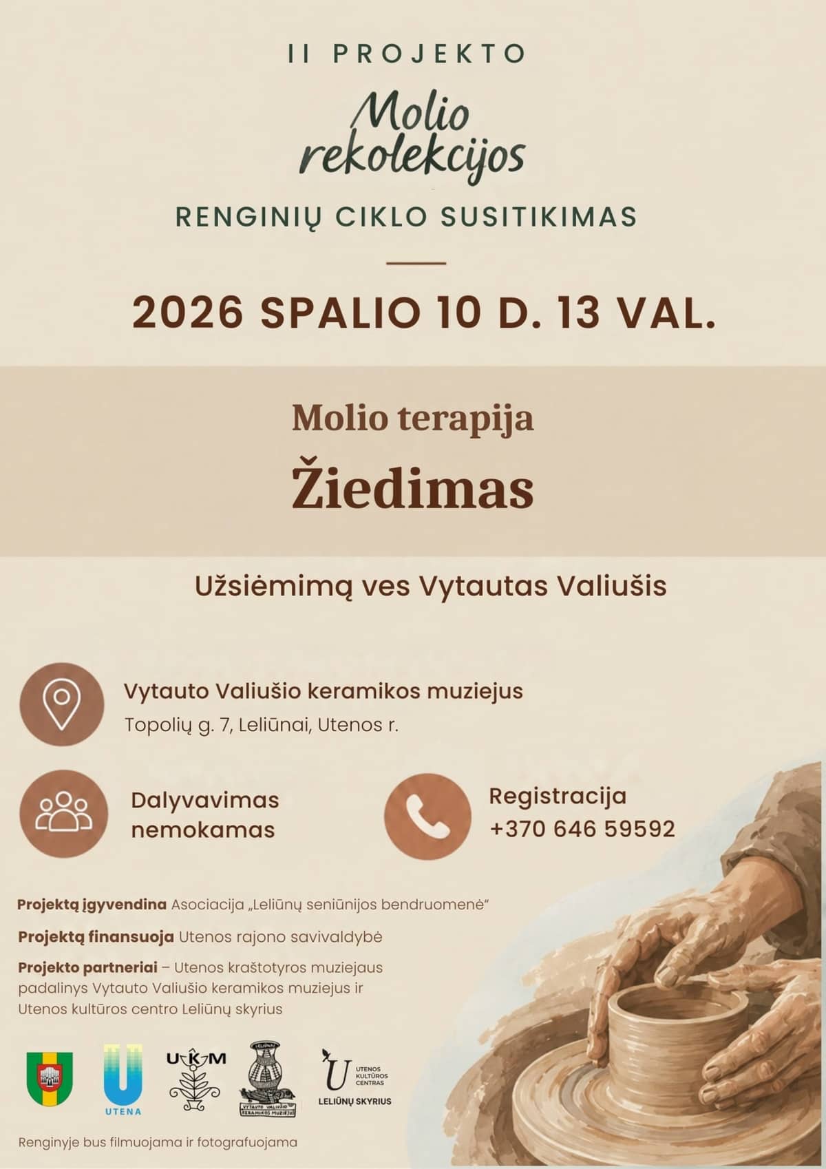 Projekta "Māla rekolekcijas" pasākumu cikla otrā tikšanās: Māla terapija – virpošana